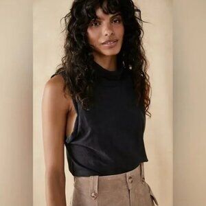 NWT Free People Xena Sleeveless Black Turtleneck Cotton High Neck Loose Fit S